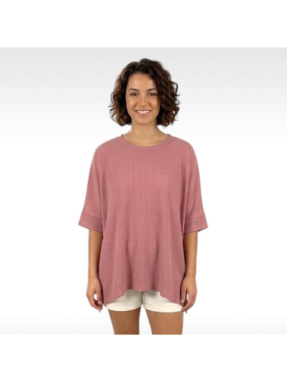 Andrée by Unit NWT Pink/Rose Ribbed Oversized Dolman Sleeve Ribbed Top M/L